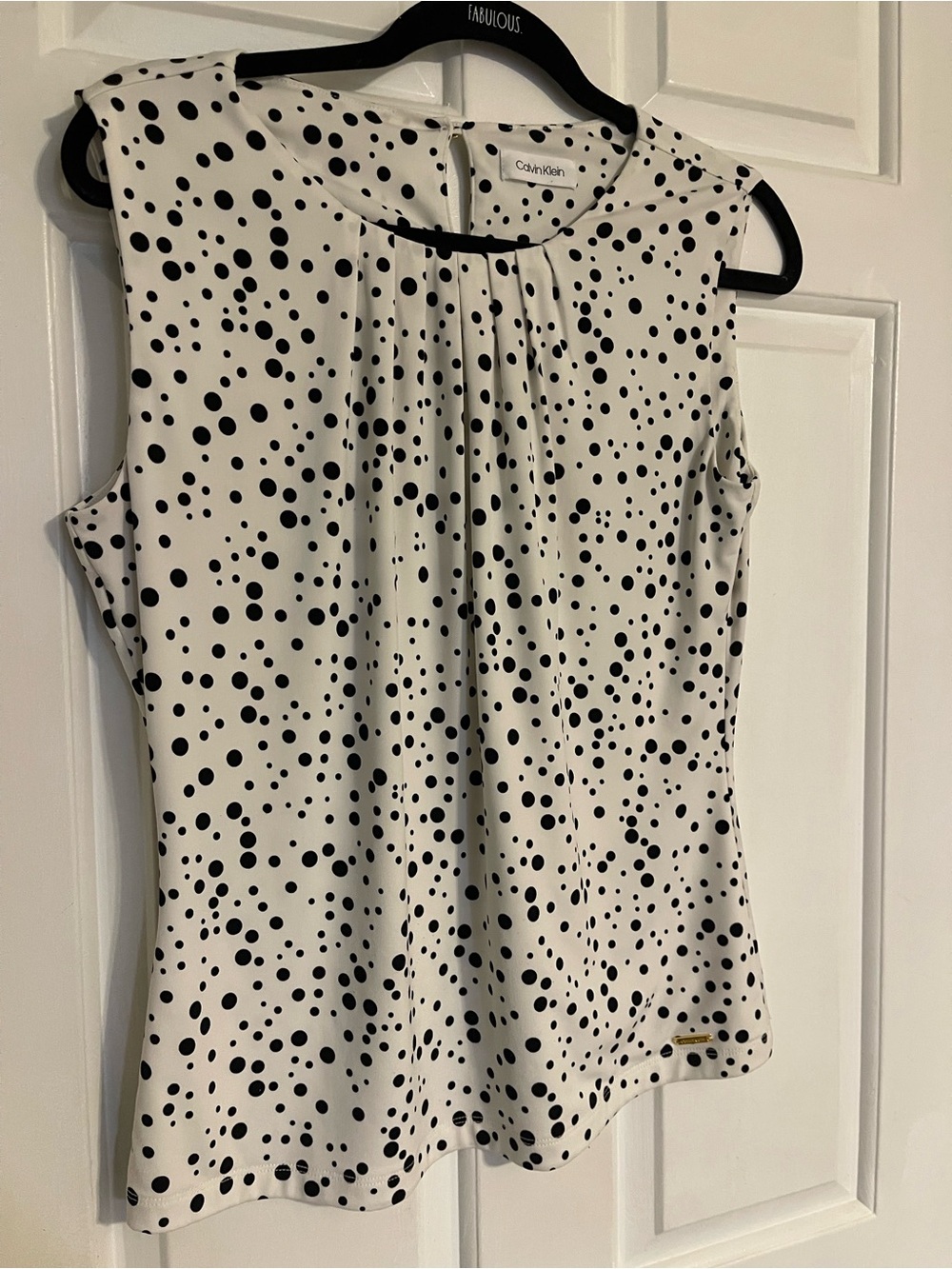 Calvin Klein White Sleeveless Polka Dot Camisole with Black Dots
